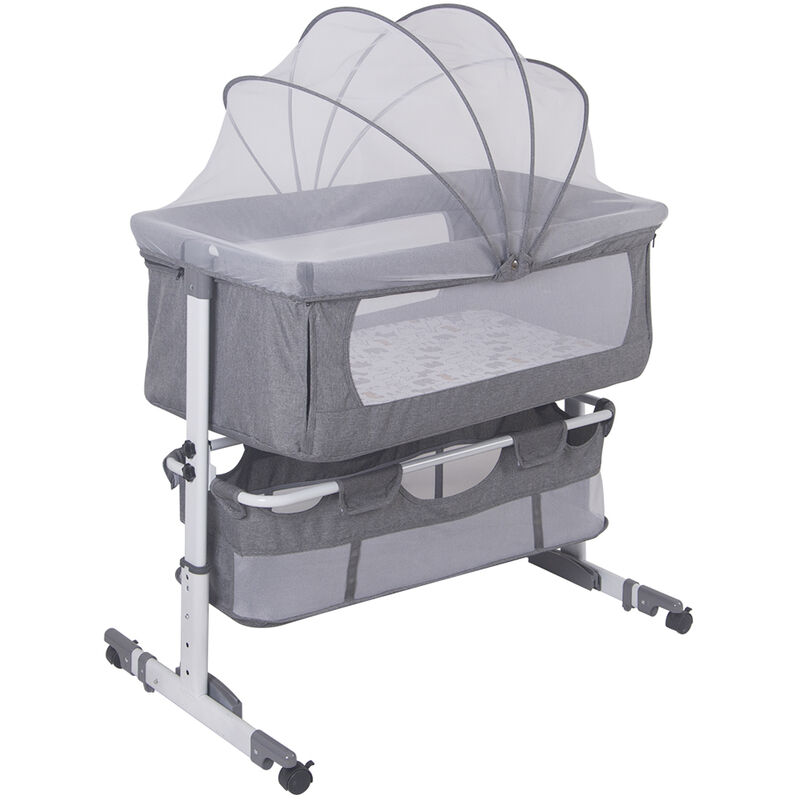 berceau cododo bébé 2 en 1 lit bébé de voyage avec panier de rangement hauteur réglable 70-87cm cadre en aluminium 0 à 6 mois