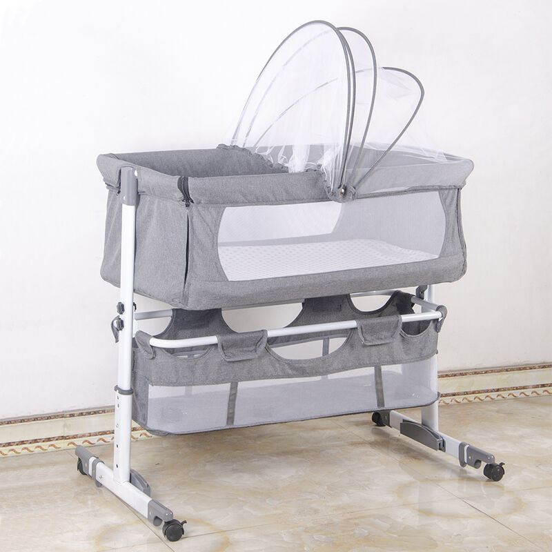 Skecten – Lit cododo inclinable pour bébé – Coton et lin – Matelas en coton 3D – Portable avec roulettes – 0-36 mois – Couleur gris - 925870-87cm