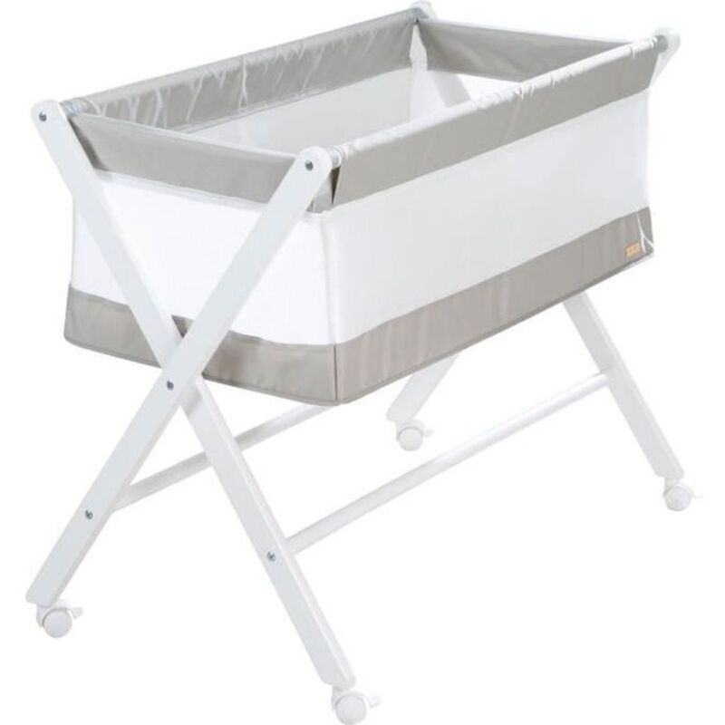 Berceau Cododo Pliable - ROBA - Toile et maille - Matelas et roulettes a freins - 90 x 45 cm - Gris / Blanc