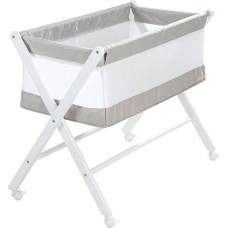 Berceau Cododo Pliable - ROBA - Toile et maille - Matelas et roulettes a freins - 90 x 45 cm - Gris / Blanc