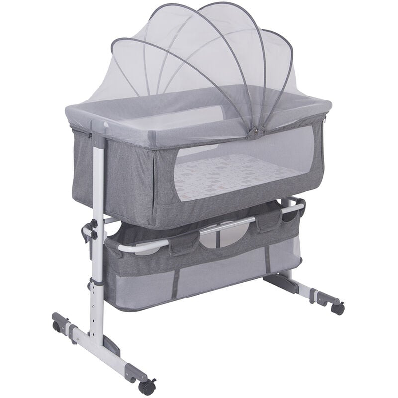 Berceau pour bébé épissage lit multifonction relevable (avec moustiquaire) taille 92 丨 58 丨 70-87 cm (blanc cassé)