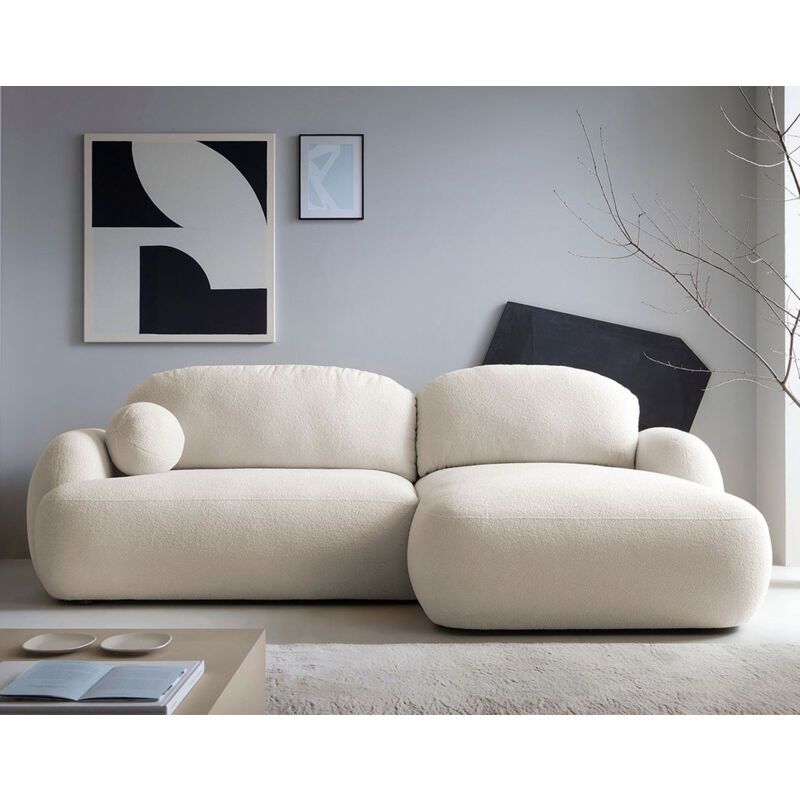 Bestmobilier - Berenice - canapé d'angle droit 4 places convertible avec coffre en tissu bouclette - beige
