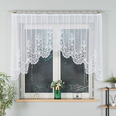BERENIKA - Cortina jacquard confeccionada con corte en la parte inferior - 330x120 cm - blanco
