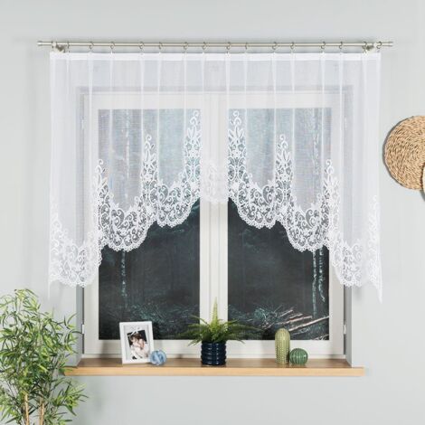 BERENIKA - Rideau jacquard prêt à poser avec découpe en bas - 250x120 cm - blanc