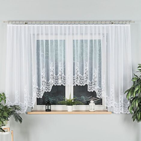 BERENIKA - Tenda jacquard pronta all'uso con taglio in basso - 530x160 cm - bianco