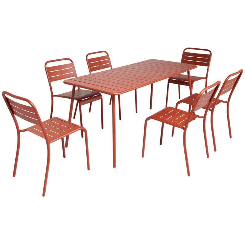 BERGAME - Salon de jardin repas 6 places terracotta