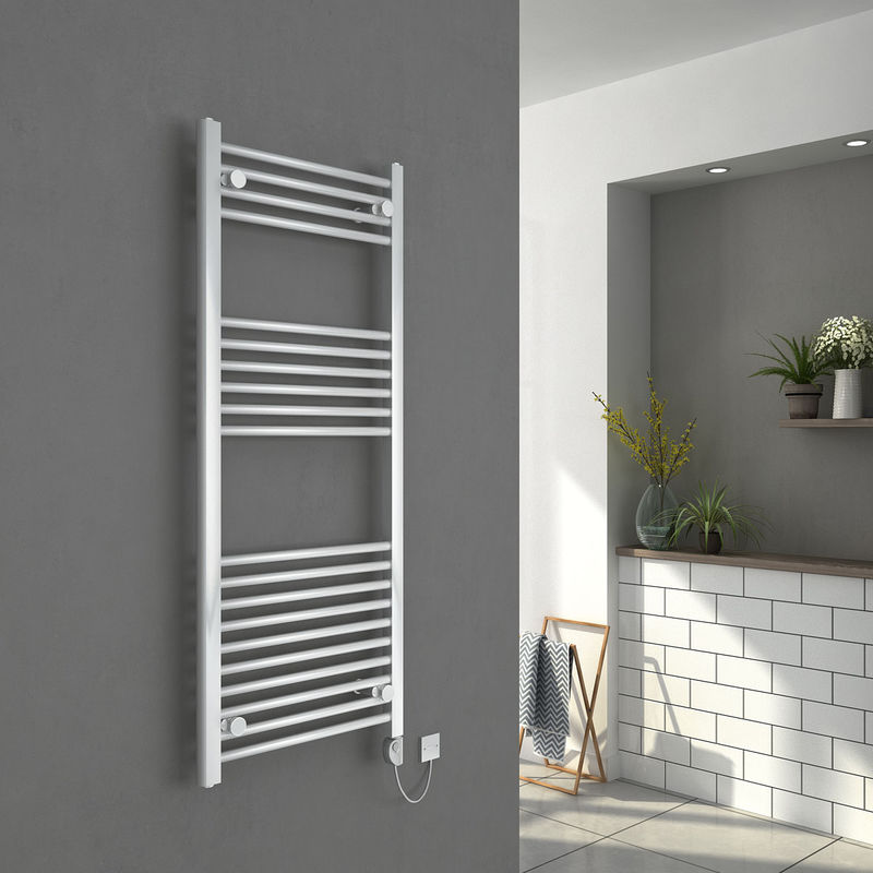 Bergen 1200 x 500mm Straight White Electric Heated Thermostatic Towel Rail - please select - please select