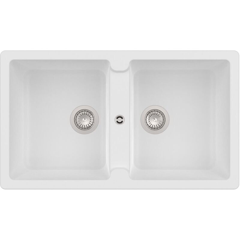 Quarzex® bergen évier 2 cuves Roca Couleur : Blanc - Dimensions : 860x500x200 mm