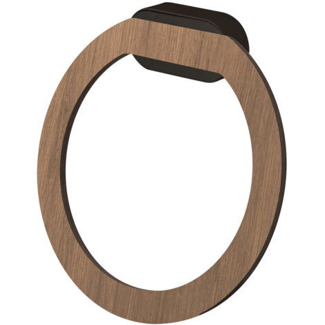 Bergen runder Handtuchhalter, schwarz/Holz