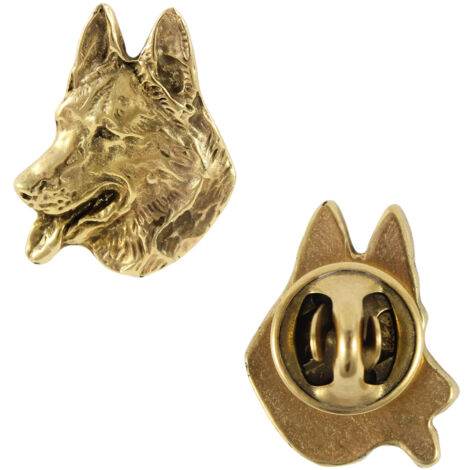 Berger allemand, alsacien - broche chien dans une boîte décorative, élégante broche plaquée or, broche de veste de la marque Art-Dog