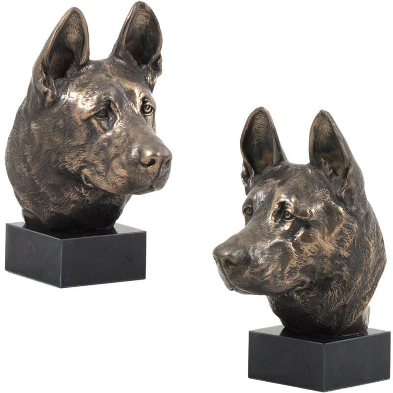Berger Allemand, Alsacien - statuette de chien, buste sur socle en pierre, sculpture, trophée pour l'exposition canine de la marque Art-Dog