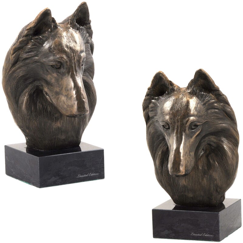Berger Belge, Bouvier Belge - statuette de chien, buste sur socle en pierre, sculpture, trophée pour une exposition canine par Art-Dog