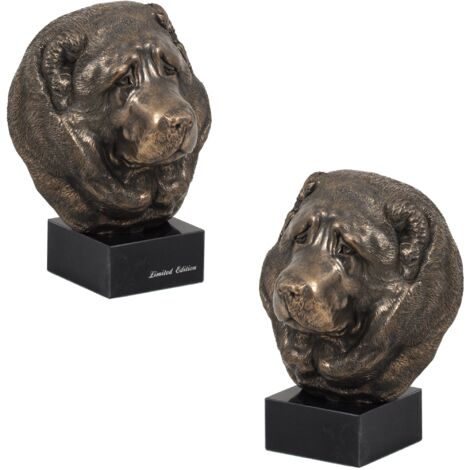 Berger du Caucase - statuette de chien, buste sur socle en pierre, sculpture, trophée pour l'exposition canine de la marque Art-Dog