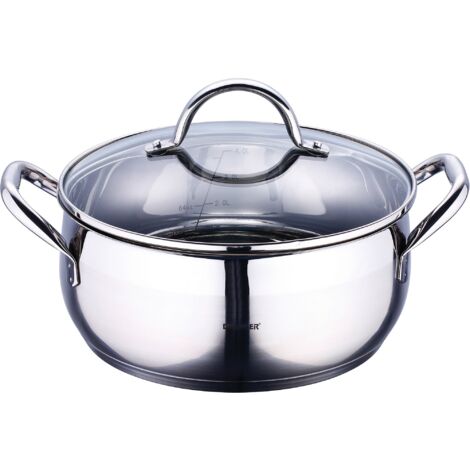BERGNER Gourmet Casseruola di Cucina con Coperchio di Vetro Capacità 8 L Fabbricata in Acciaio Inox Manici Ergonomici Utensili da Cucina Per Tutti i Piani Cottura