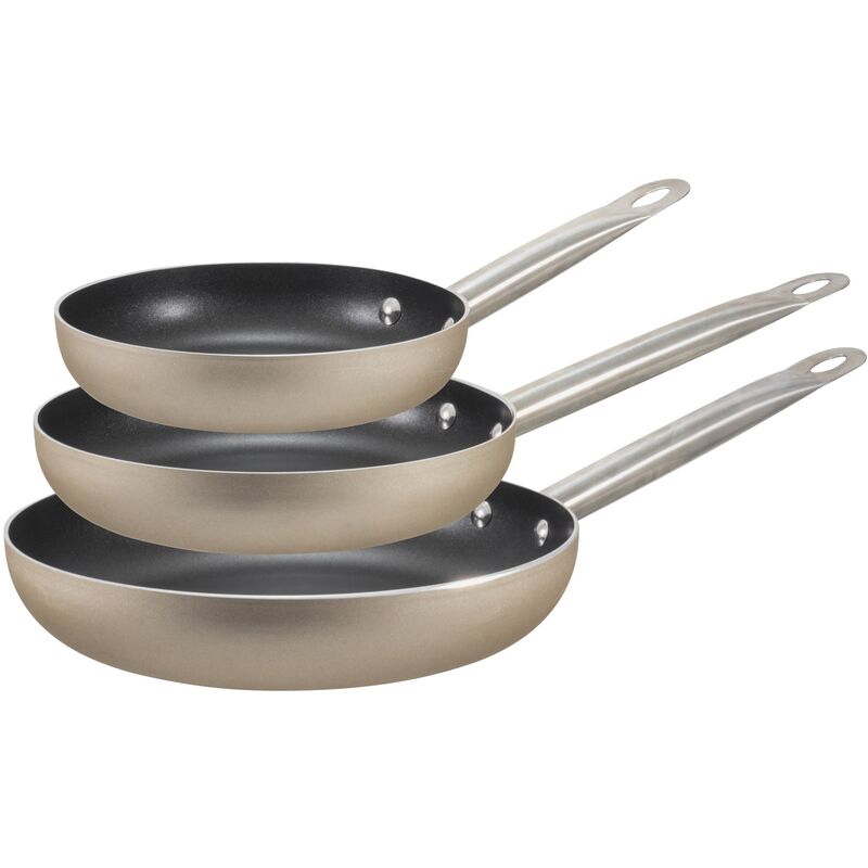 

Bergner - Set 3pc sartenes (20,24,28cm) aluminio prensado, apto para inducción Professional Chef champagne