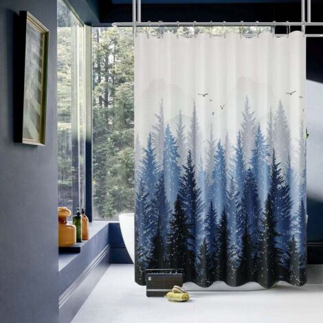Bergwald-Duschvorhang, natürlicher Baumstoff-Duschvorhang, blauer Anzug-Duschvorhang, wasserdichter Duschvorhang, Hotel-Duschvorhang, 182,9 x 182,9 cm, blau