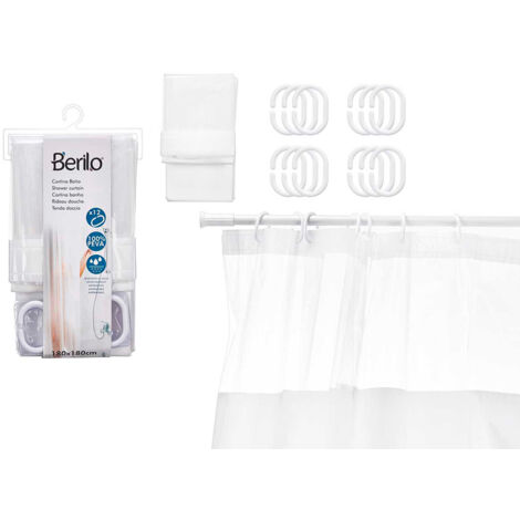 BERILO cortina baño 180x180 cm &43  anillas blanca , Cortina baño 180x180 cm &43 anillas blancas Cortina ducha peva 180 x 180 cm transparente blanco. -Material Peva - Plastico -Col
