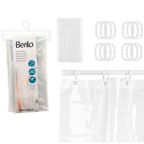 BERILO cortina baño 180x180 cm &43  anillas transparente , Cortina baño 180x180 cm &43 anillas transparentes Cortina ducha peva 180 x 180 cm transparente . -Material Peva - Plastic