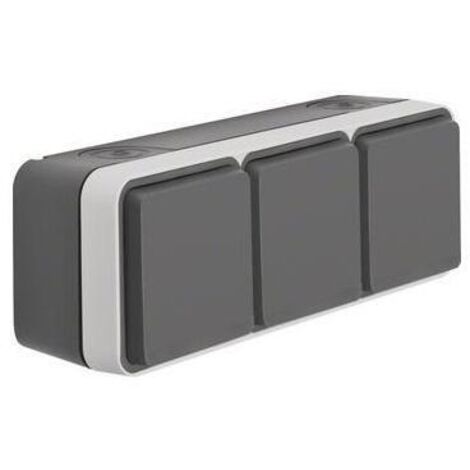 Berker 47733515 Steckdose SCHUKO 3fach waagerecht mit Klappdeckel AP, W.1, grau