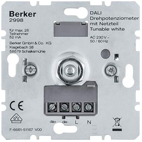BERKER DALI 2998 POTENTIOMèTRE DE ROTATION AVEC FILET UNITé DE COMMANDE POUR SYSTèME DE RéGLAGE DE LA LUMIèRE 4011334510093