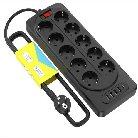 Berker Steckdose mit USB Typ C (max. 125 V / 10 A / 2500 W), Kompaktsteckdose, Multifunktions-Smart-Stecker, Kabelsteckdose, Blitzschutz (10 V AC + 4 USB + Typ C, Schwarz), EU-Größe