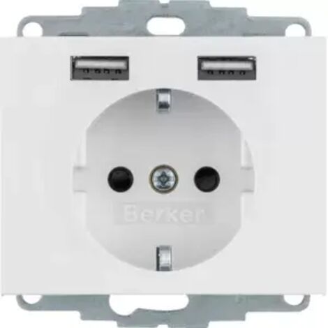 Berker Steckdose SCHUKO/USB, K.1, polarweiß gl. 48037009