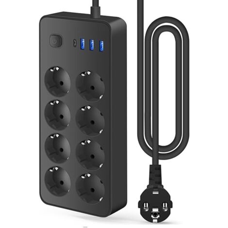 Berker USB-Steckdosenleiste Typ C (max. 5 V / 2 A / 2200 W), 1,8 m Würfelkabel, multifunktionaler Smart-Stecker, kabelgebundene Steckdosenleiste, Blitzschutz SC-108 (8 AC + 3 USB + Typ C)