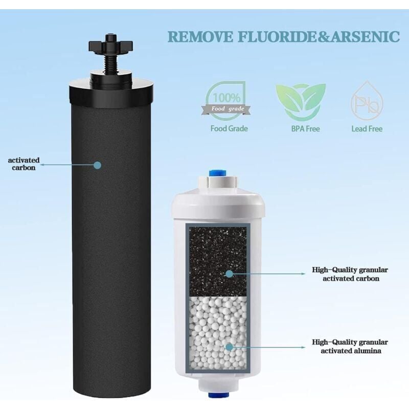 Berkey filtre noir charbon actif tige élément filtrant BB9-2 filtre à eau PF-2 fluorure élément filtrant pack combiné