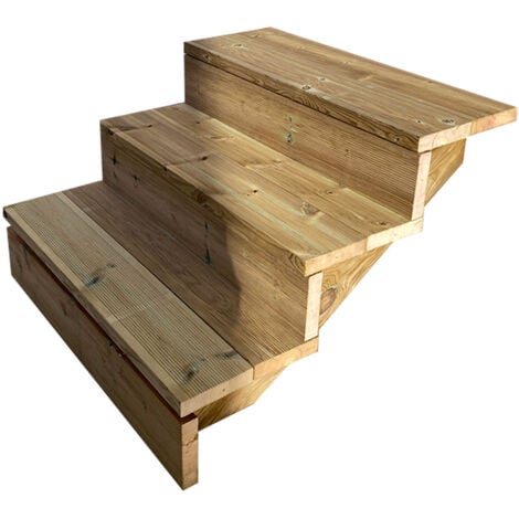 Berlin Escalier extérieur bois 3 marches H 54cm L-80cm - avec contre marche