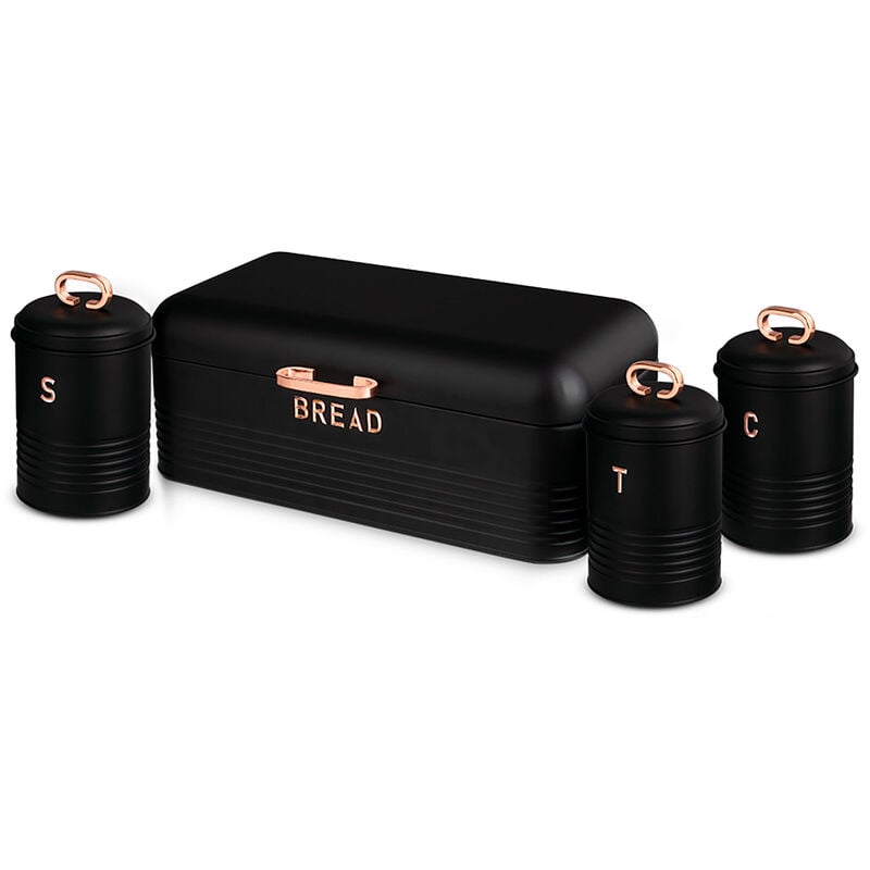 Black Rose Ensemble Boîte à Pain + 3 Boîtes de Cuisine, Rangement, Acier Inoxydable Or Rose / Noir - Berlinger Haus