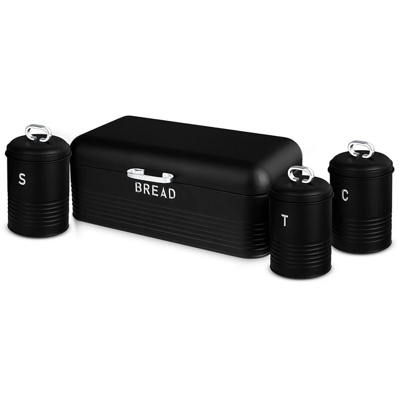 Black Silver Ensemble Boîte à Pain + 3 Boîtes de Cuisine, Rangement, Acier Inoxydable Inox / Noir - Berlinger Haus