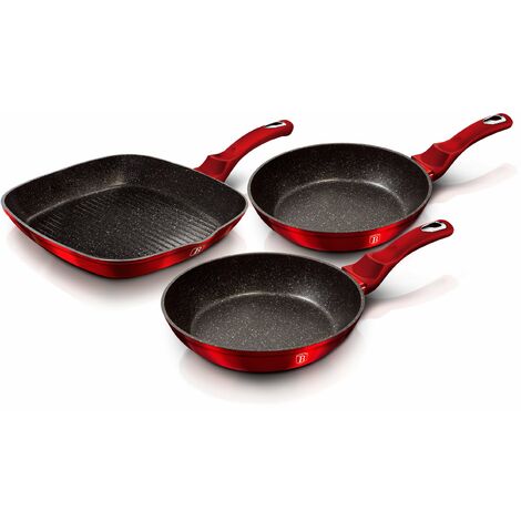 Berlinger Haus Burgundy Set de 2 Poêles à Frire 1 Grill Induction 20-24-28cm Aluminium, Antiadhésif Rouge - Rouge