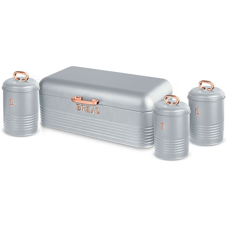 Moonlight Ensemble Boîte à Pain + 3 Boîtes de Cuisine, Rangement, Acier Inoxydable Gris / Or Rose - Berlinger Haus
