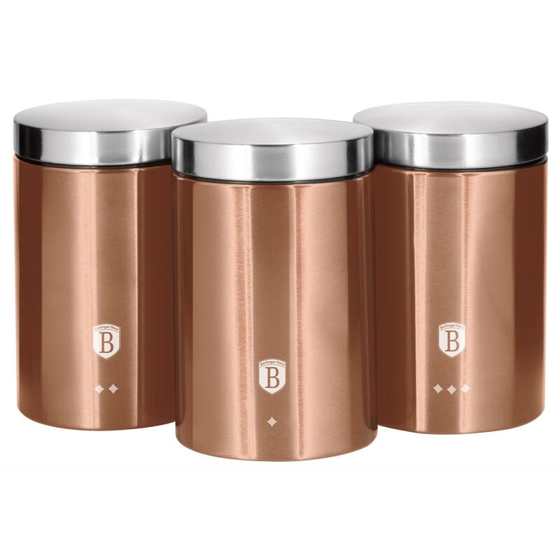 Rose Gold Set de 3 Boîtes de Cuisine en Acier Inoxydable Robuste, Ø11 x 17,8 cm Design Or Rose / Inox - Berlinger Haus