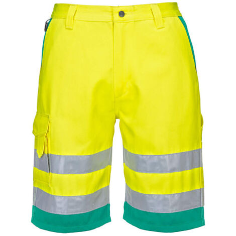 Bermuda ligera de polialgodón de alta visibilidad ribetes a contraste L043 S Amarillo/Verde azulado