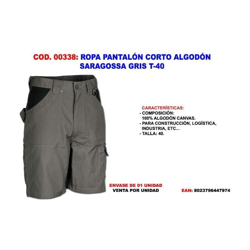 

ropa pantalon corto algodon saragossa gris t-40 - Mibricotienda