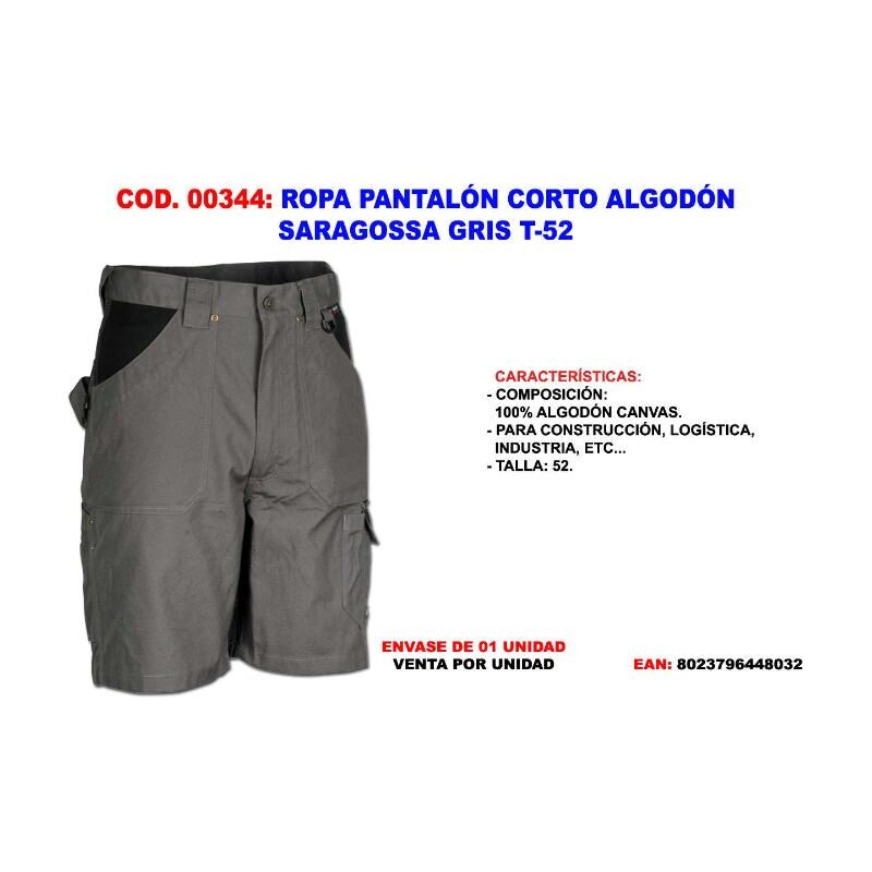 

ropa pantalon corto algodon saragossa gris t-52 - Mibricotienda