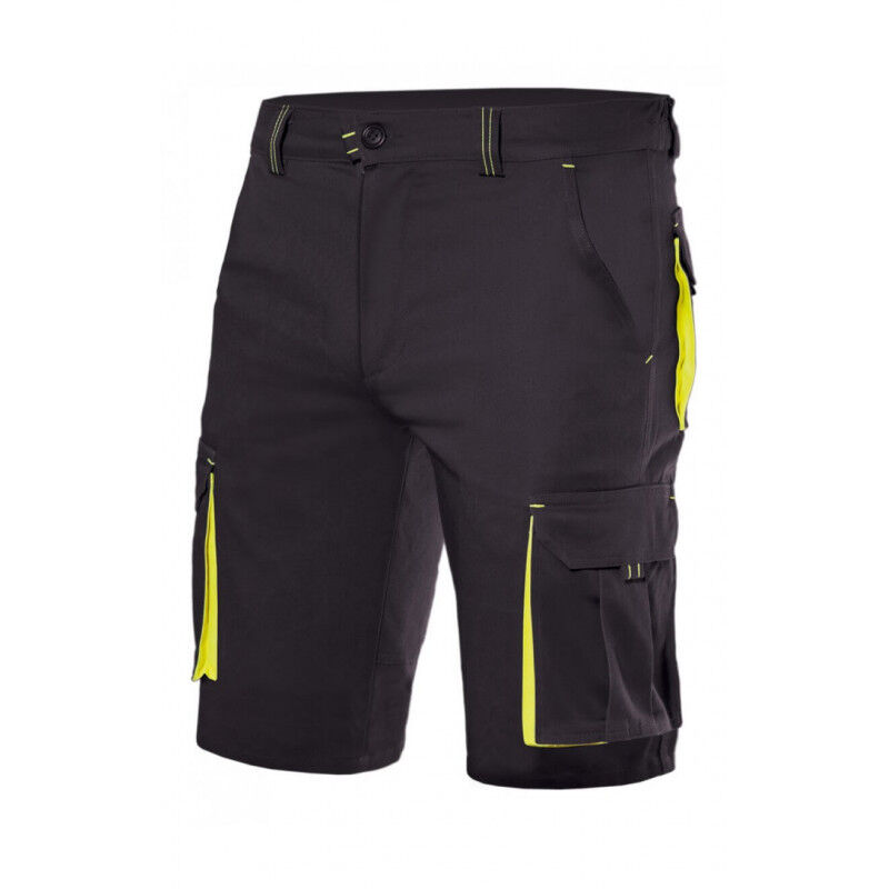 

Bermuda industrial stretch bicolor con bolsillos de fuelle Serie 103010S | 56 - Negro / Amarillo flúor - Velilla