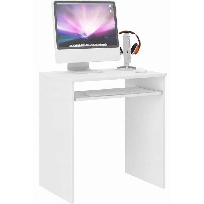 bern - petit bureau informatique 70x50x74cm support clavier table d'ordinateur mobilier blanc