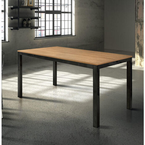 BERNARD - tavolo da pranzo moderno allungabile in acciaio e rovere da 160 x 90