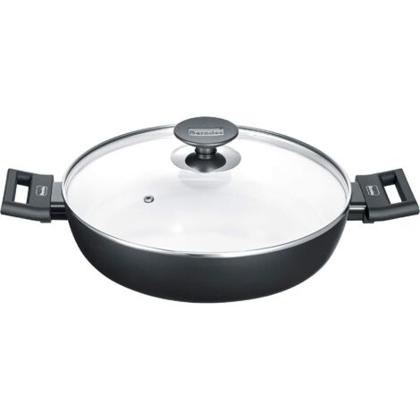 Berndes Alu Induction Smart Servierpfanne 28 cm Tegame con Coperchio, 3.5 Litri, Alluminio Forgiato, Schwarz/Weiß