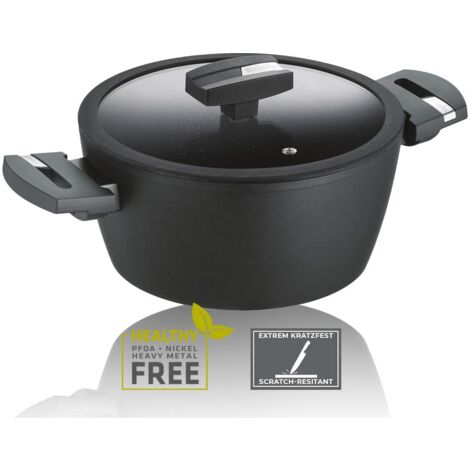 Berndes Balance Induction Enduro Kochtopf 24 cm Casseruola con Coperchio, 4.5 Litri, Alluminio Forgiato, Nero
