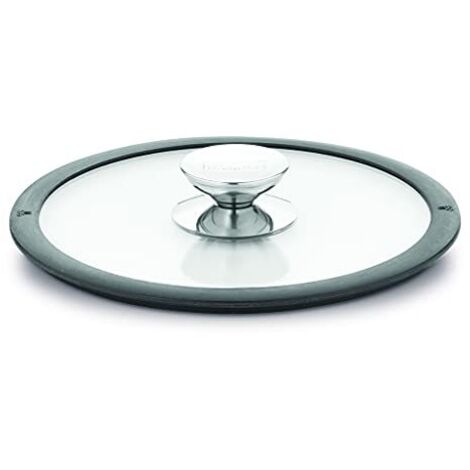 Berndes Coperchio Bombato Bordo Silicone Nero 24 cm, Vetro Temperato