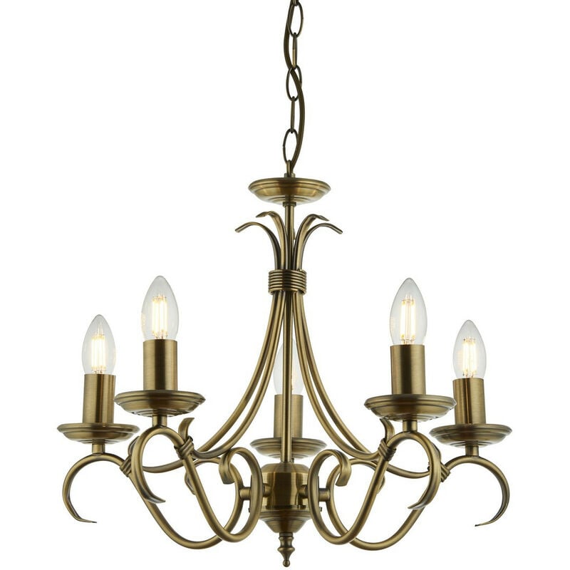 Bernice - 5 Light Multi Arm Ceiling Pendant Antique Brass, E14 - Endon