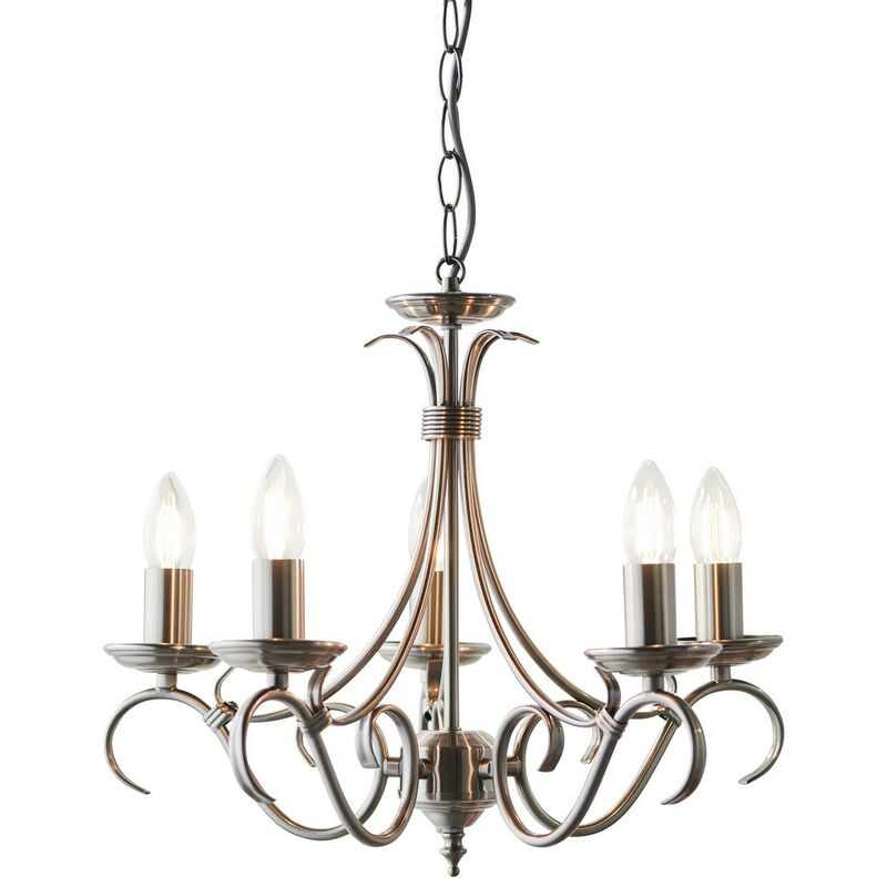 Endon Bernice - 5 Light Multi Arm Ceiling Pendant Antique Silver, E14