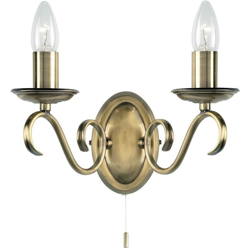 Endon Lighting - Endon Bernice - 2 Light Indoor Candle Wall Light Antique Brass, E14