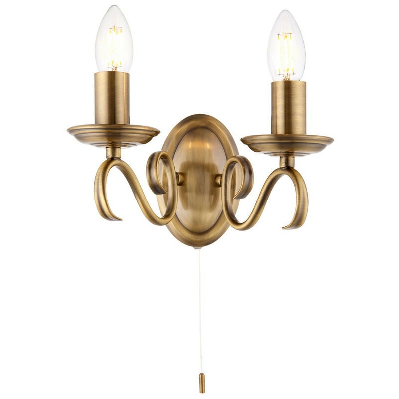 Endon - Bernice - 2 Light Indoor Candle Wall Light Antique Brass, E14