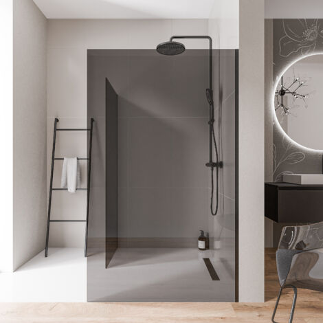 BERNSTEIN - 2 Mampara de ducha italiana 70x200cm + 90cm, cristal ahumado NANO 10mm, perfil pared inox negro mate, sin perfil de suelo - EX102 70cm, 90cm, Sin perfil de suelo