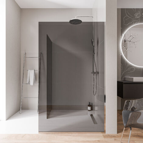 BERNSTEIN - 2 pareti doccia walk-in 70x200cm + 100cm, vetro fumé NANO 10mm, profilo a parete + pavimento ininox cromato - EX102	70 cm, 100 cm, Con profilo a pavimento