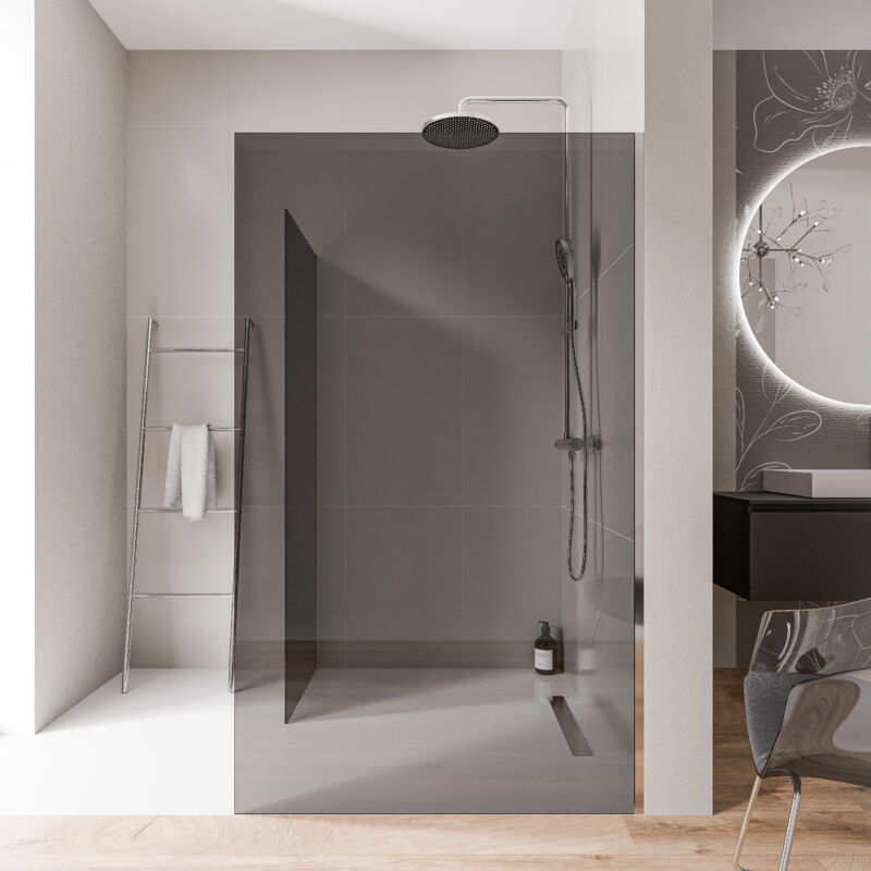 Bernstein - 2 Parois de douche italienne d'angle 120x200cm + 70cm, verre fumé nano 10mm, profilé mural inox chrome, sans profilé sol - EX102 120 cm,